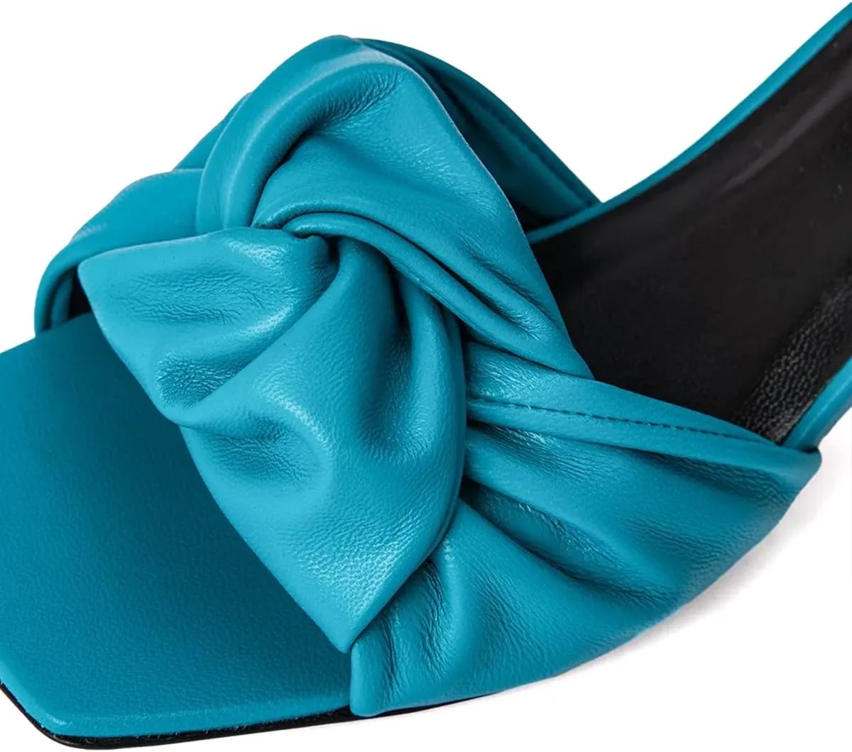 XYD Women's Square Open Toe Kitten Heel Slides Sandals Mid Heels Mules Slip On Fashion Knot Dress Party Summer Shoes
