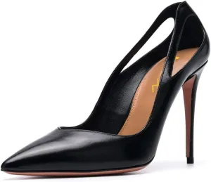 YDN Women Cutout Pointed Toe High Heels Formal Outfit Slip On Pumps Office Ladies Dress Patent Leather Shoes Size 4-15 US