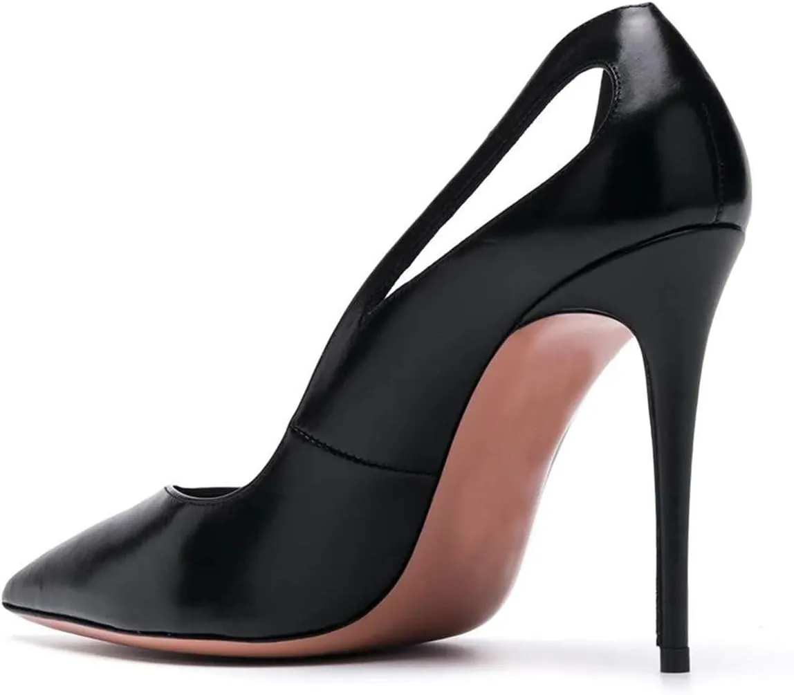 YDN Women Cutout Pointed Toe High Heels Formal Outfit Slip On Pumps Office Ladies Dress Patent Leather Shoes Size 4-15 US