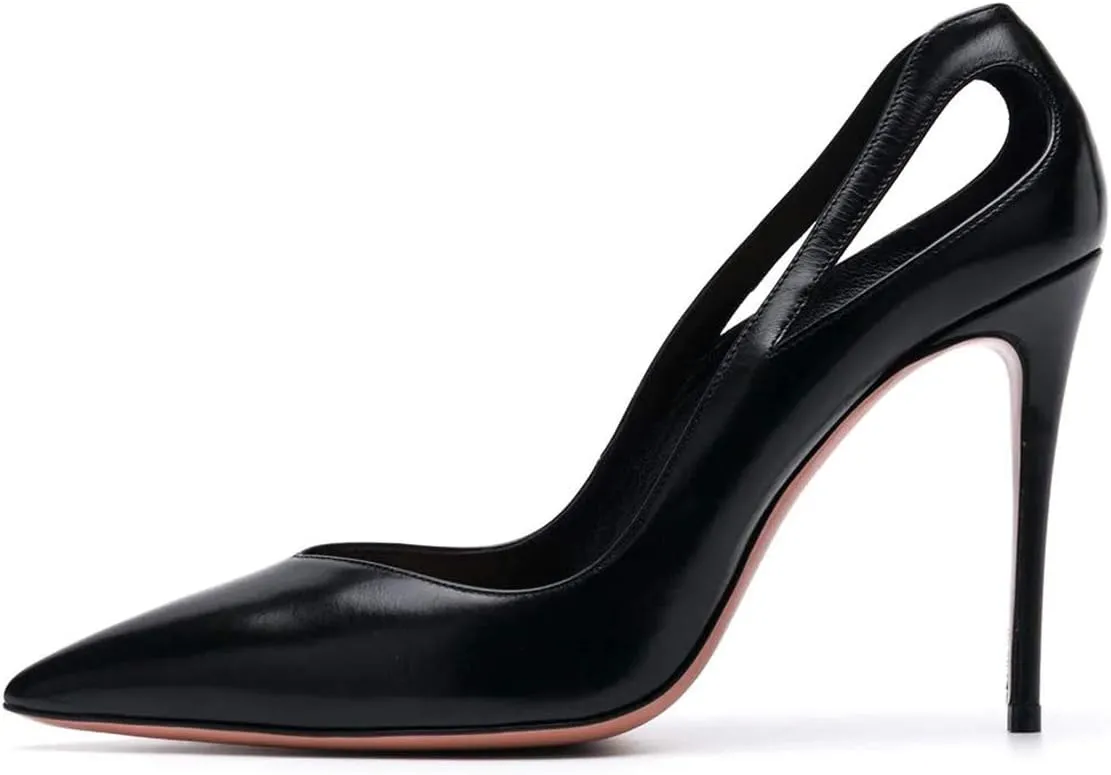 YDN Women Cutout Pointed Toe High Heels Formal Outfit Slip On Pumps Office Ladies Dress Patent Leather Shoes Size 4-15 US