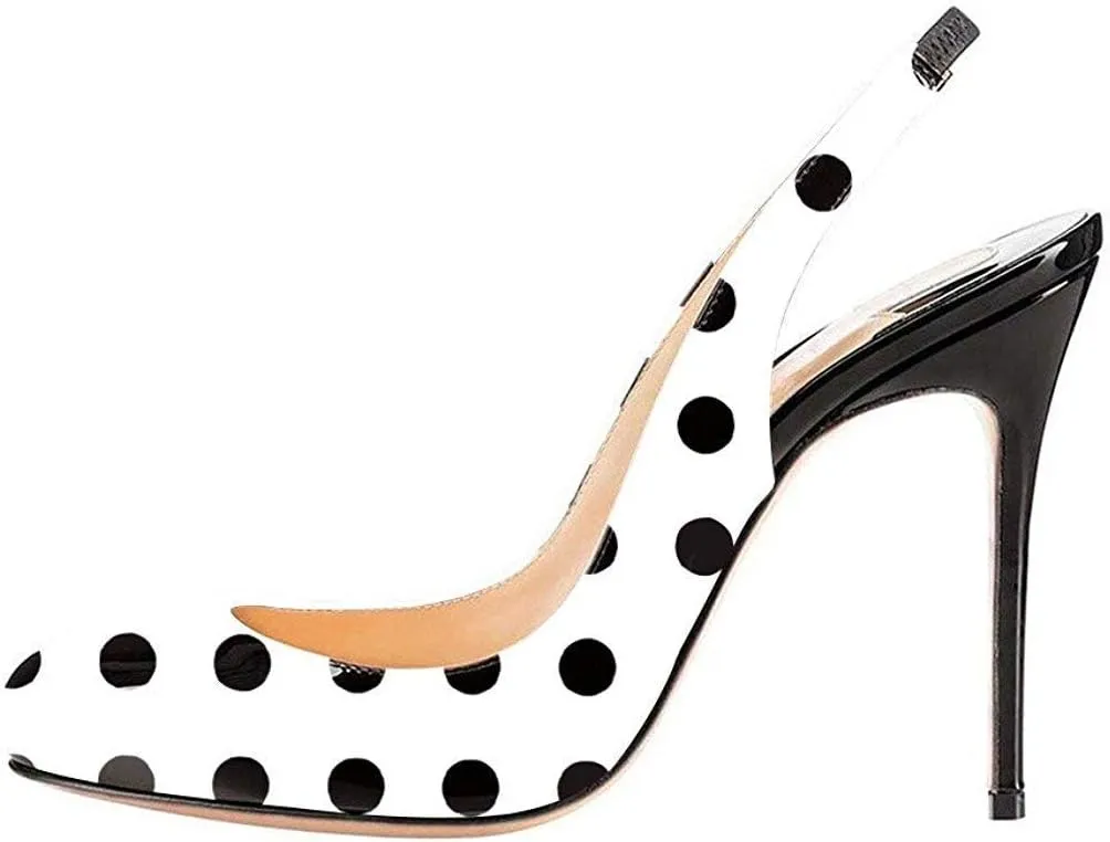YDN Women Round Toe High Heels Pumps Slip on Stiletto Patent Evening Shoes with Slingback 4-15