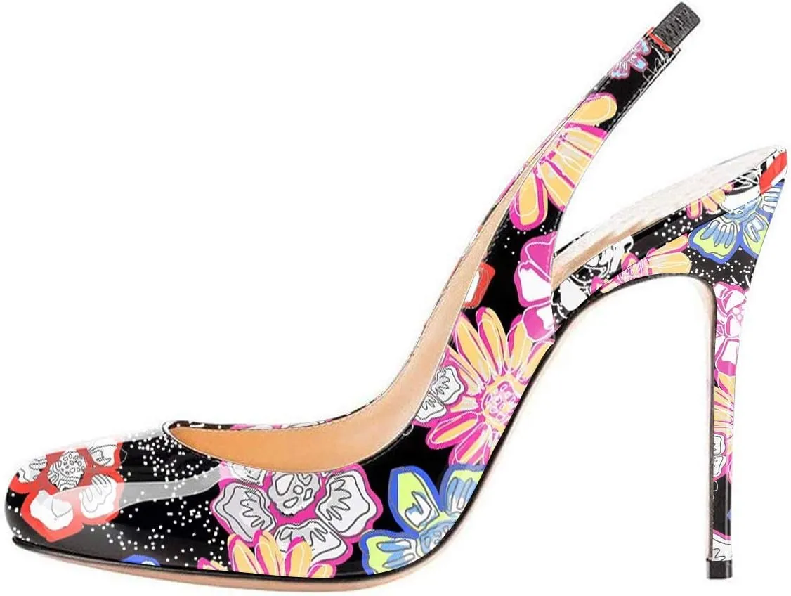 YDN Women Round Toe High Heels Pumps Slip on Stiletto Patent Evening Shoes with Slingback 4-15