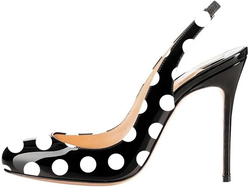 YDN Women Round Toe High Heels Pumps Slip on Stiletto Patent Evening Shoes with Slingback 4-15