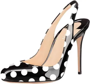 YDN Women Round Toe High Heels Pumps Slip on Stiletto Patent Evening Shoes with Slingback 4-15