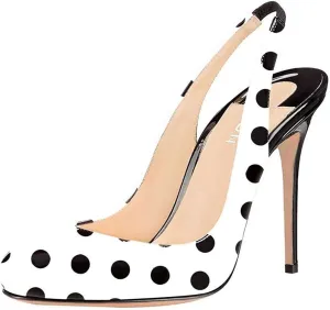 YDN Women Round Toe High Heels Pumps Slip on Stiletto Patent Evening Shoes with Slingback 4-15