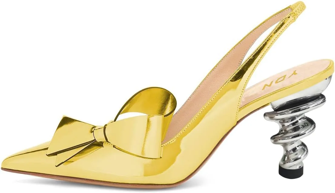 YDN Women's Stiletto Mid Heels Pumps Pointed Toe Bows Slingback Slip on Dress Evening Prom Sandals Shoes Size 4-16 US