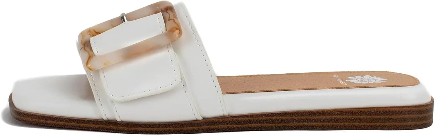 Yellow Box Women's Kelila Slide Sandal with Buckle, Square Toe