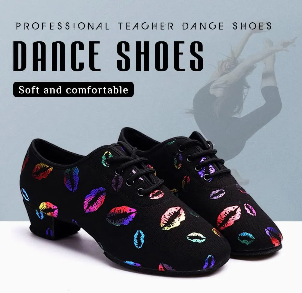 YKXLM Women Standard Practice Social Dance Sneaker Beginner Dance Practice Shoes for Women Low Heel Ballroom