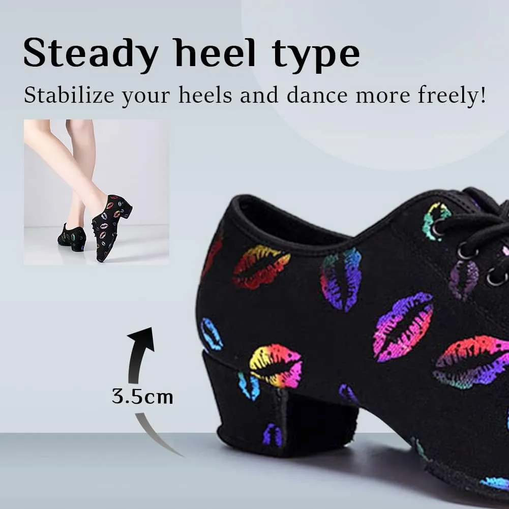 YKXLM Women Standard Practice Social Dance Sneaker Beginner Dance Practice Shoes for Women Low Heel Ballroom
