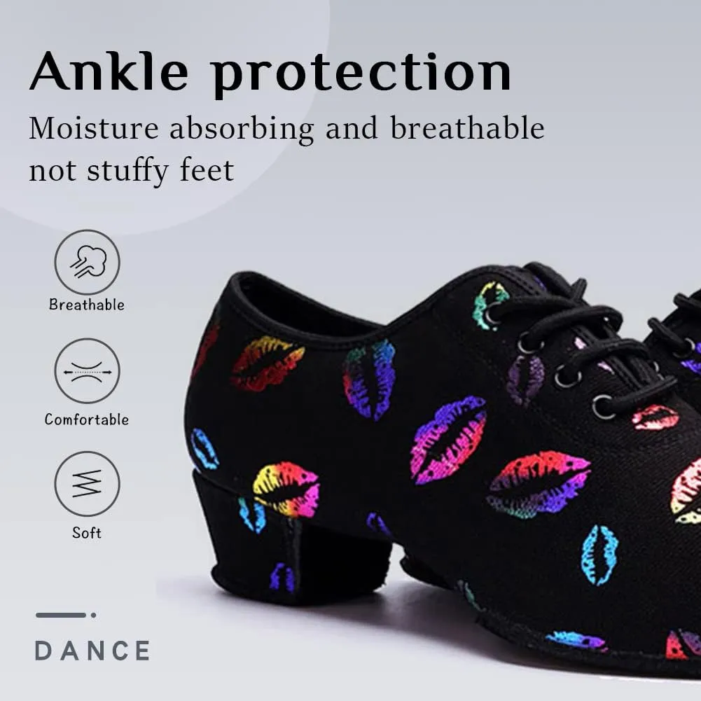 YKXLM Women Standard Practice Social Dance Sneaker Beginner Dance Practice Shoes for Women Low Heel Ballroom