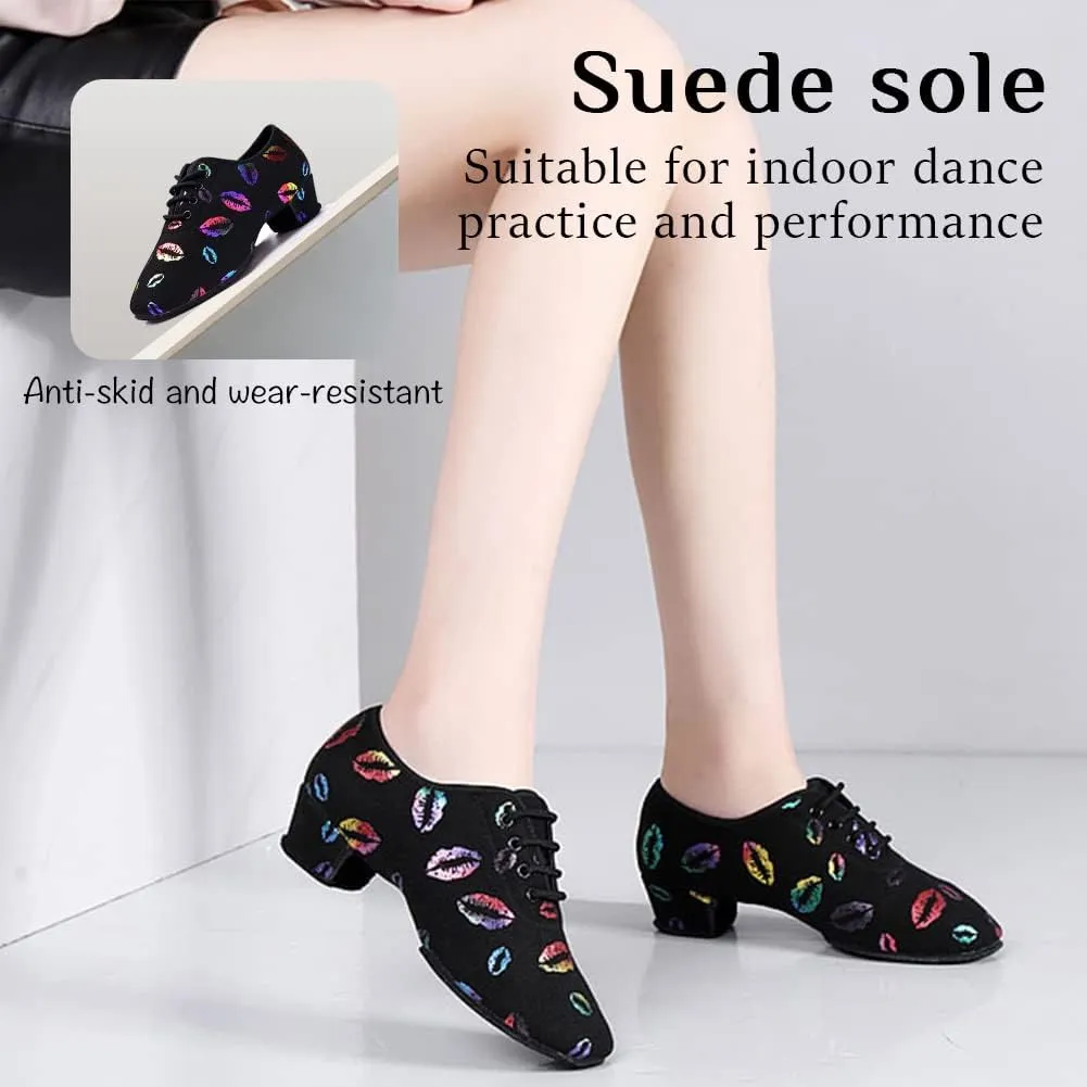 YKXLM Women Standard Practice Social Dance Sneaker Beginner Dance Practice Shoes for Women Low Heel Ballroom