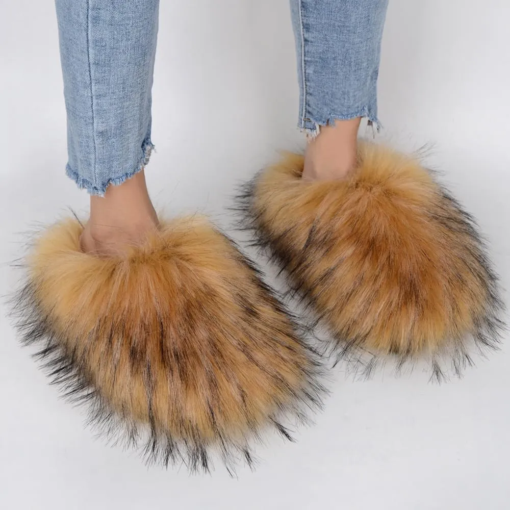 ZSGYCHCY Women's Winter Faux Fur Slides House Slippers Fluffy Sandals Furry Slide Indoor Outdoor