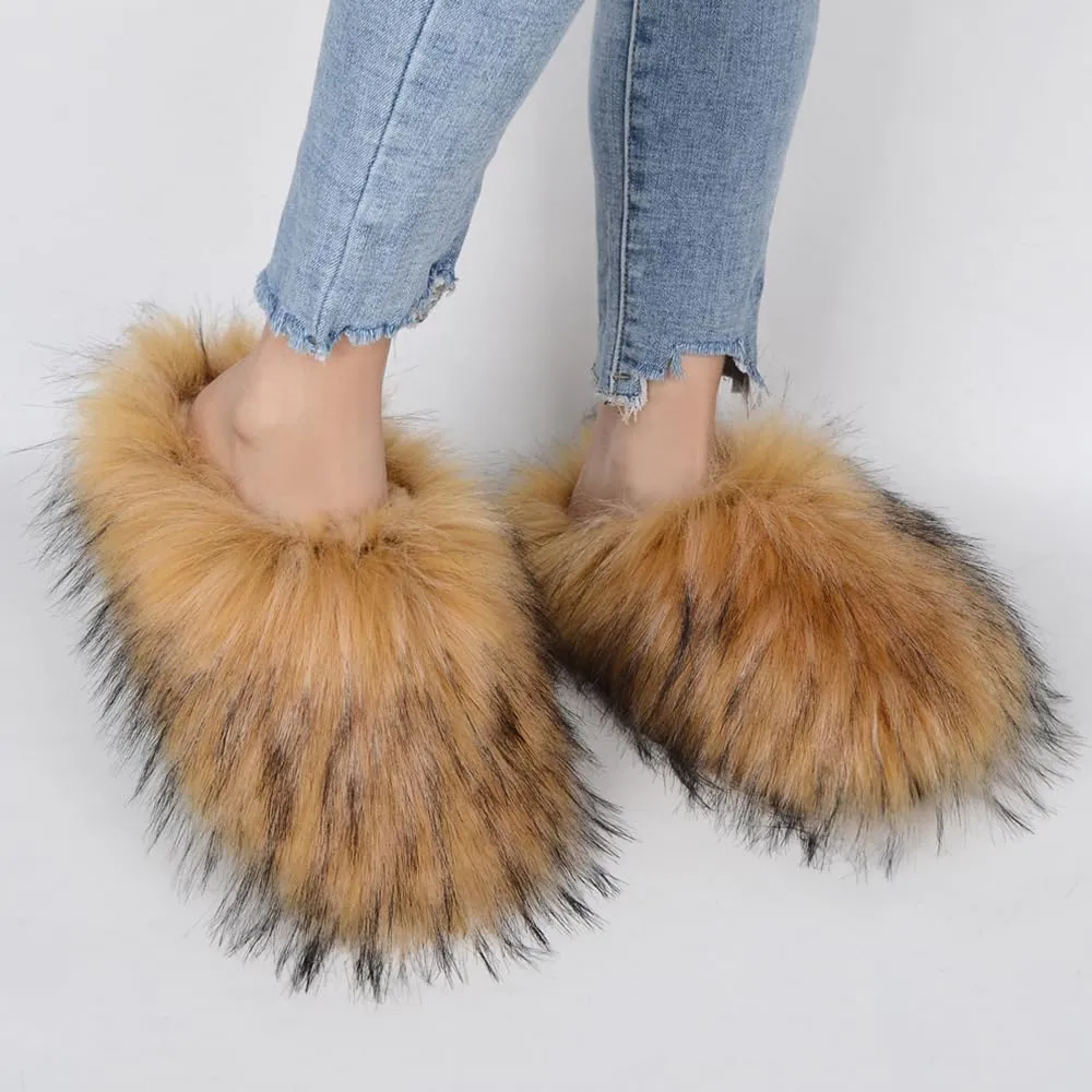 ZSGYCHCY Women's Winter Faux Fur Slides House Slippers Fluffy Sandals Furry Slide Indoor Outdoor